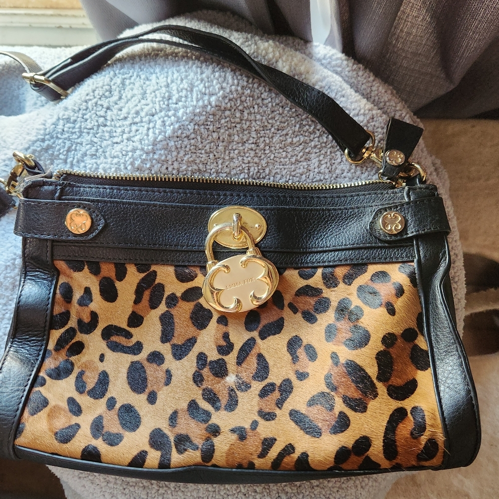 Emma Fox Leopard Print and Black Leather Women's Bag